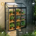 Aluminium Anlehngewächshaus Beistell Tomatengewächshaus klein Gewächshaus Dreitürig Treibhaus 190x55X180 cm schwarz - Thumbnail 6