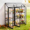 Aluminium Anlehngewächshaus Beistell Tomatengewächshaus klein Gewächshaus Dreitürig Treibhaus 190x55X180 cm schwarz - Thumbnail 1