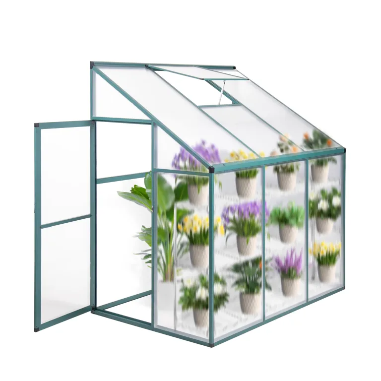 Aluminium Anlehngewächshaus Beistell Tomatengewächshaus klein Gewächshaus Dreitürig Treibhaus Ohne Rückwand 182x122X195 cm grün – Bild 1