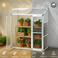 Aluminium Anlehngewächshaus Beistell Tomatengewächshaus klein Gewächshaus Dreitürig Treibhaus 190x52x182 cm Silber - Thumbnail 5