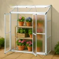 Aluminium Anlehngewächshaus Beistell Tomatengewächshaus klein Gewächshaus Dreitürig Treibhaus 190x52x182 cm Silber - Thumbnail 9