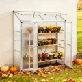 Aluminium Anlehngewächshaus Beistell Tomatengewächshaus klein Gewächshaus Dreitürig Treibhaus 190x52x182 cm Silber - Thumbnail 1