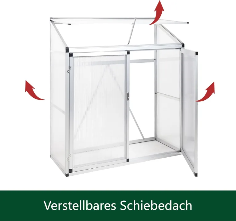 Aluminium Anlehngewächshaus Beistell Tomatengewächshaus klein Gewächshaus Dreitürig Treibhaus 140x52x130 cm Silber – Bild 8