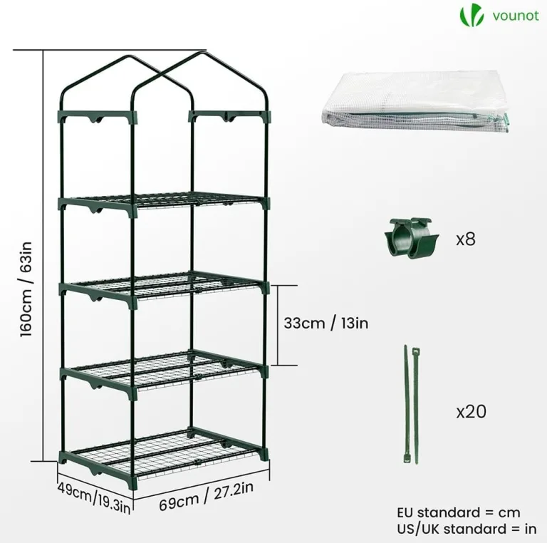 VOUNOT® Gewächshaus Foliengewächshaus, 4 Etagen Treibhaus Gartenhäuschen für Balkon mit 4 Regalebenen, Tomatenhaus Tomatengewächshaus, Weiß 69x49x160cm – Bild 5