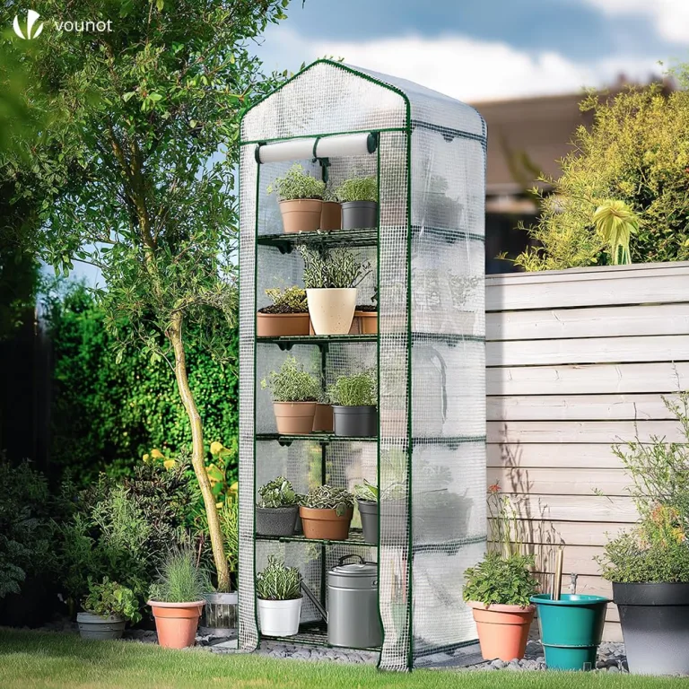 VOUNOT® Gewächshaus Foliengewächshaus, 5 Etagen Treibhaus Gartenhäuschen für Balkon mit 5 Regalebenen, Tomatenhaus Tomatengewächshaus, Weiß 69x49x193cm – Bild 2