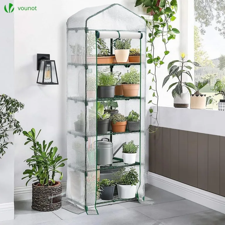 VOUNOT® Gewächshaus Foliengewächshaus, 5 Etagen Treibhaus Gartenhäuschen für Balkon mit 5 Regalebenen, Tomatenhaus Tomatengewächshaus, Weiß 69x49x193cm – Bild 7