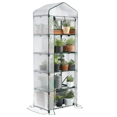 VOUNOT® Gewächshaus Foliengewächshaus, 5 Etagen Treibhaus Gartenhäuschen für Balkon mit 5 Regalebenen, Tomatenhaus Tomatengewächshaus, Weiß 69x49x193cm – Bild 9