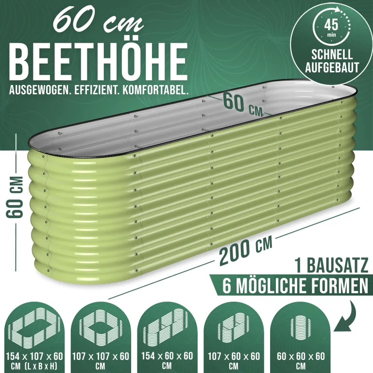 HOFGARTEN Hochbeet Metall 200x60x60 cm - Hochwertiges Gartenbeet aus Zn-Al-Mg Stahl - wetterfest & rostgeschützt - Modularer 6-in-1 Bausatz QuickGrow Plus (Salbei) – Bild 2