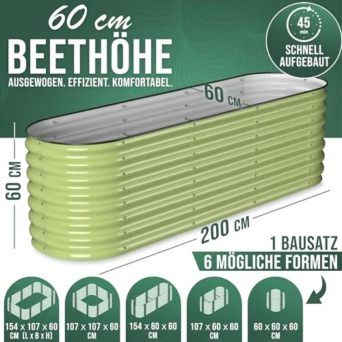 HOFGARTEN Hochbeet Metall 200x60x60 cm - Hochwertiges Gartenbeet aus Zn-Al-Mg Stahl - wetterfest & rostgeschützt - Modularer 6-in-1 Bausatz QuickGrow Plus (Salbei) – Bild 10
