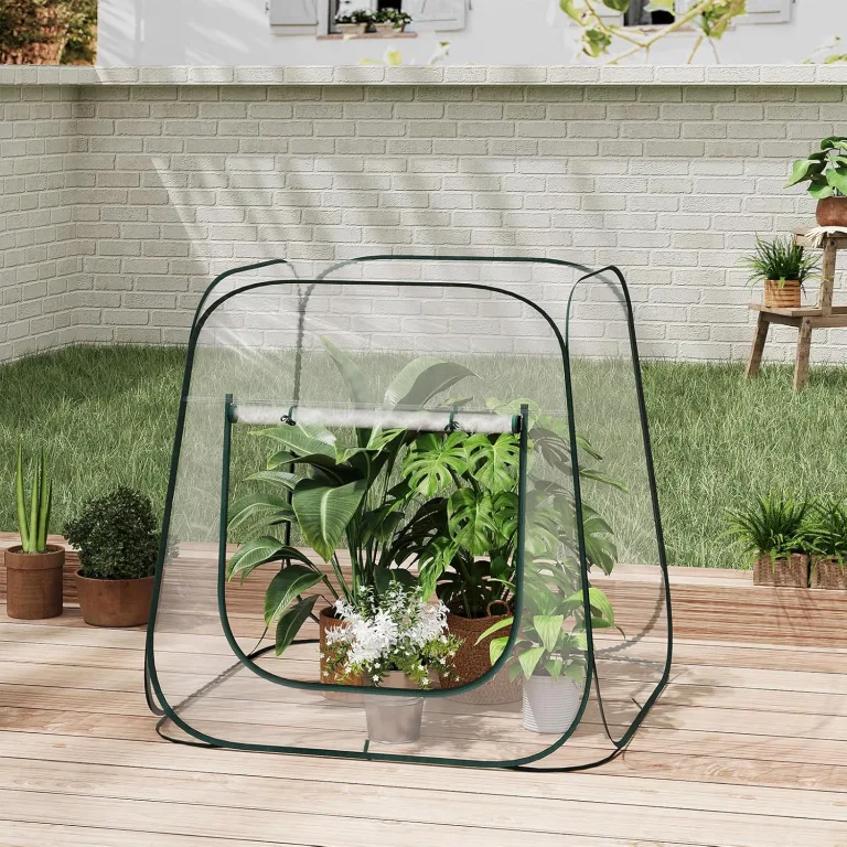 WOLTU Pop-up Mini-Gewächshaus, aus wasserdichtem PVC-Material, Feuchtigkeit im Sommer und Wärme im Winter aufrechterhalten, innen und außen verwendbar, 100 x 100 x 97 cm, transparent – Bild 4