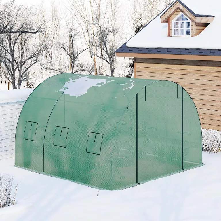 WOLTU Gewächshaus, Foliengewächshaus für Aufzucht Tomaten, Tomatenhaus Winterfest mit Tür 6 Fenstern, aus Stahlrohr PE, 300 x 300 x 200 cm, Grün – Bild 5