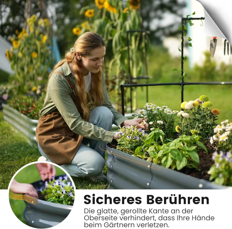 KING BIRD Hochbeet mit Rankgitter, Pflanzkasten Gartenkasten Frühbeet Kräuterbeet mit Gitterspalier für Garten, Klettergemüse, Blumen,180x90x30 cm, Dunkelgrau – Bild 9