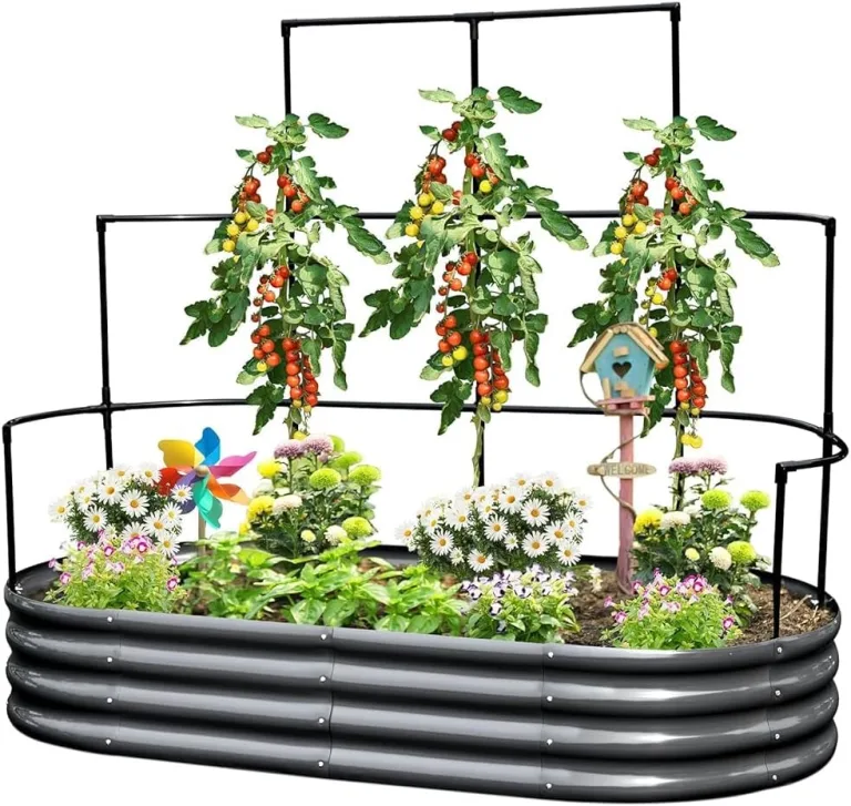 KING BIRD Hochbeet mit Rankgitter, Pflanzkasten Gartenkasten Frühbeet Kräuterbeet mit Gitterspalier für Garten, Klettergemüse, Blumen,180x90x30 cm, Dunkelgrau – Bild 1