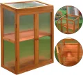 Mucola Gewächshaus Holz Treibhaus Pflanzenhaus mit 2 Türen Anzuchthaus | klappbarer Deckel | Zuchtschrank Pflanzenzucht Ganzjährige Pflanze Garten Balkon Schrank - Thumbnail 4