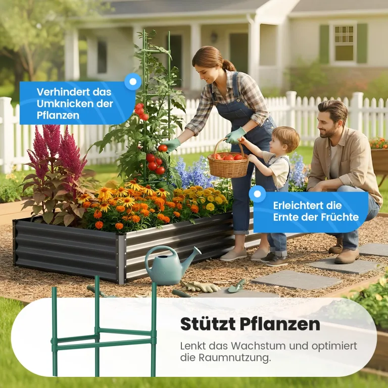 Quictent Hochbeet Metall Pflanzbeet,Frühbeet Ohne Boden für Garten,Gartenbeet 180 x 90 x 30cm,Frühbeet Pflanzkübel mit Tomatenkäfigen,Grau – Bild 3