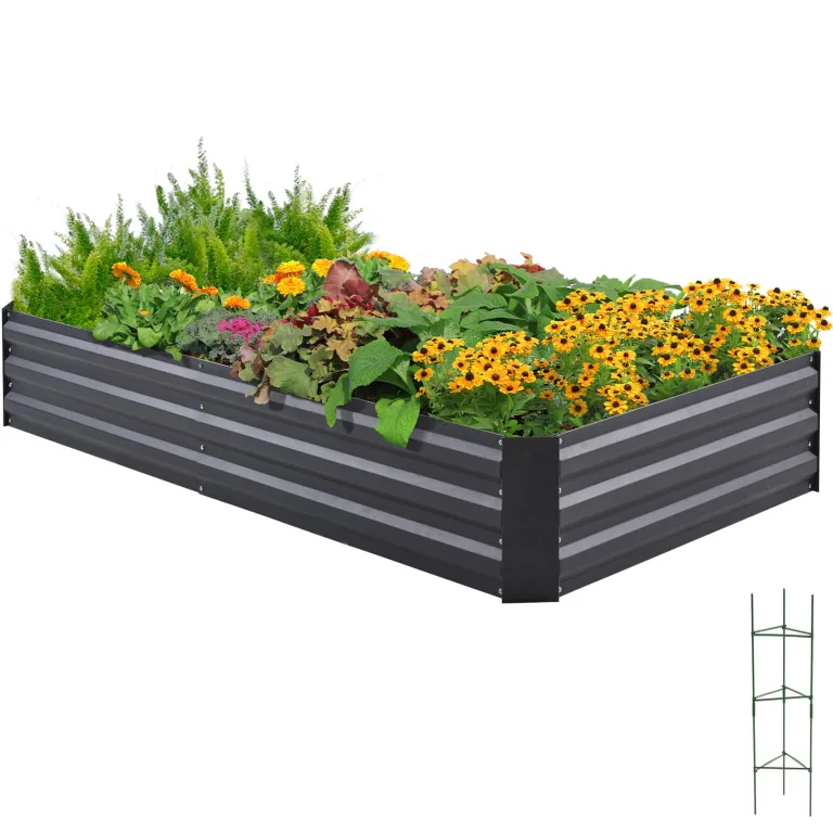 Quictent Hochbeet Metall Pflanzbeet,Frühbeet Ohne Boden für Garten,Gartenbeet 180 x 90 x 30cm,Frühbeet Pflanzkübel mit Tomatenkäfigen,Grau – Bild 1