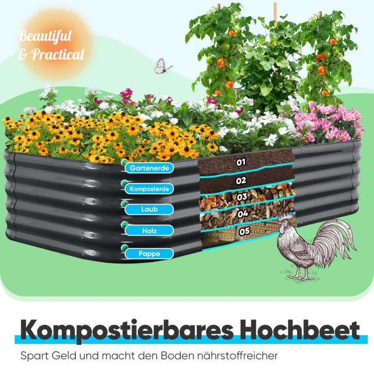 Quictent Hochbeet Metall 240x120x45cm,Wetterfestes Extragroße Pflanzenbeet,Gemüsebeet Pflanzkasten Frühbeet,100% rostfreies Hochbeete-Kit, Gartenbeet für Garten,Grau – Bild 4