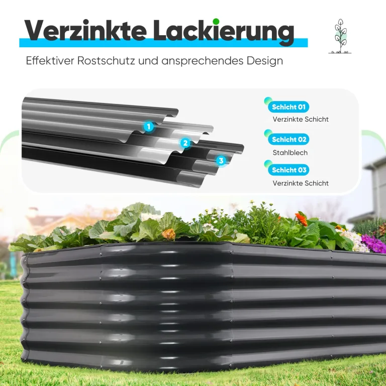 Quictent Hochbeet Metall 240x120x45cm,Wetterfestes Extragroße Pflanzenbeet,Gemüsebeet Pflanzkasten Frühbeet,100% rostfreies Hochbeete-Kit, Gartenbeet für Garten,Grau – Bild 5