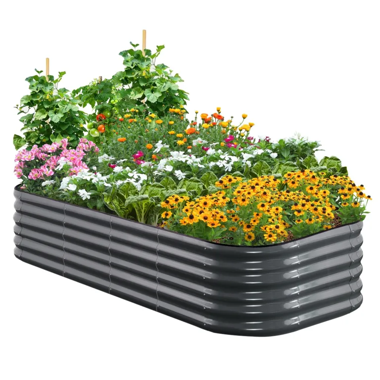 Quictent Hochbeet Metall 240x120x45cm,Wetterfestes Extragroße Pflanzenbeet,Gemüsebeet Pflanzkasten Frühbeet,100% rostfreies Hochbeete-Kit, Gartenbeet für Garten,Grau – Bild 9