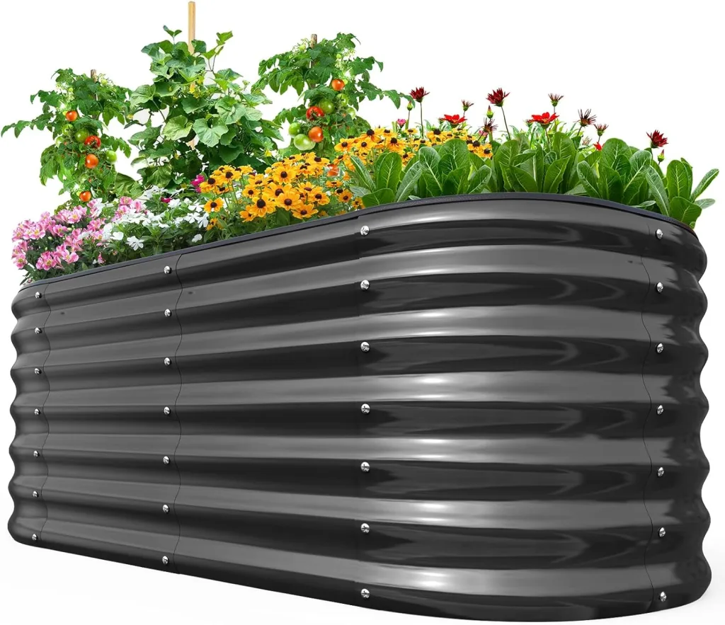 Quictent Hochbeet 180x90x45cm Oval, Pflanzkasten aus Metall,Gemüsebeet für Garten, steckbar & stapelbar Pflanzenbeet für Aussenbereich,Grau