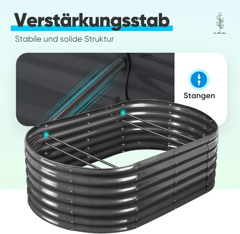 Quictent Hochbeet 180x90x45cm Oval, Pflanzkasten aus Metall,Gemüsebeet für Garten, steckbar & stapelbar Pflanzenbeet für Aussenbereich,Grau – Bild 7