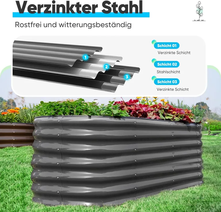 Quictent Hochbeet 180x90x45cm Oval, Pflanzkasten aus Metall,Gemüsebeet für Garten, steckbar & stapelbar Pflanzenbeet für Aussenbereich,Grau – Bild 2