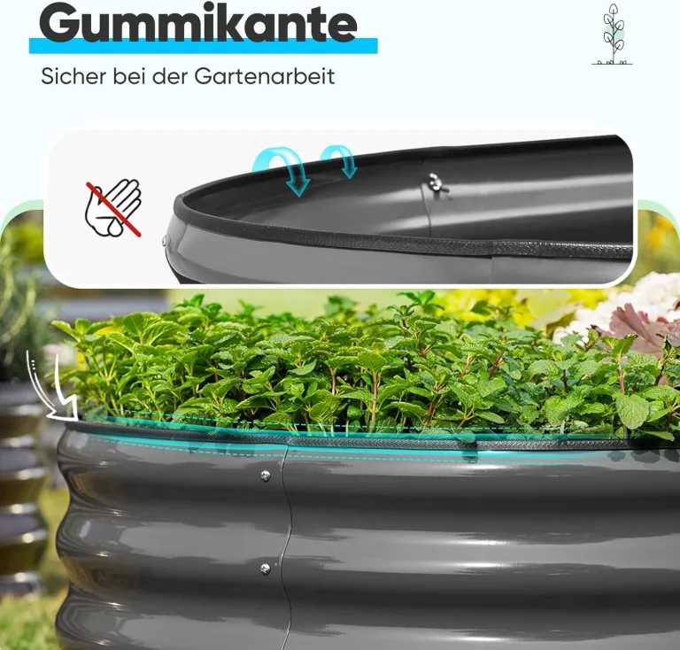Quictent Hochbeet 180x90x45cm Oval, Pflanzkasten aus Metall,Gemüsebeet für Garten, steckbar & stapelbar Pflanzenbeet für Aussenbereich,Grau – Bild 4