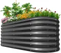 Quictent Hochbeet 180x90x45cm Oval, Pflanzkasten aus Metall,Gemüsebeet für Garten, steckbar & stapelbar Pflanzenbeet für Aussenbereich,Grau - Thumbnail 1