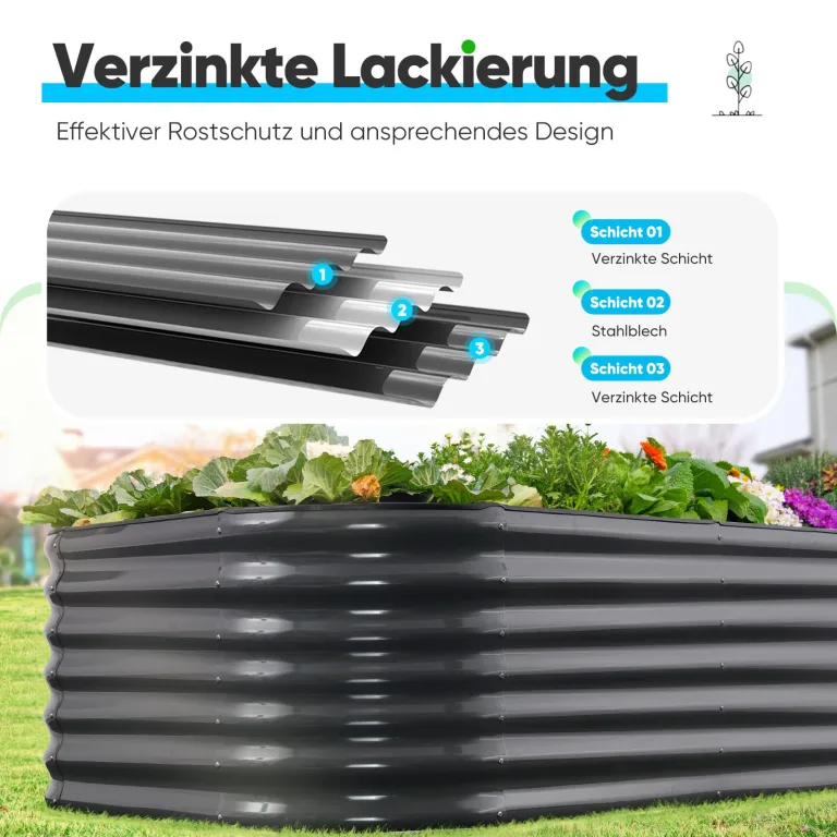 Quictent Hochbeet Metall Pflanzbeet, Stabiles Frühbeet Ohne Boden, Gartenbeet 240×120×62 cm, Extragroße Pflanzkasten für Balkon & Garten, Garu – Bild 5