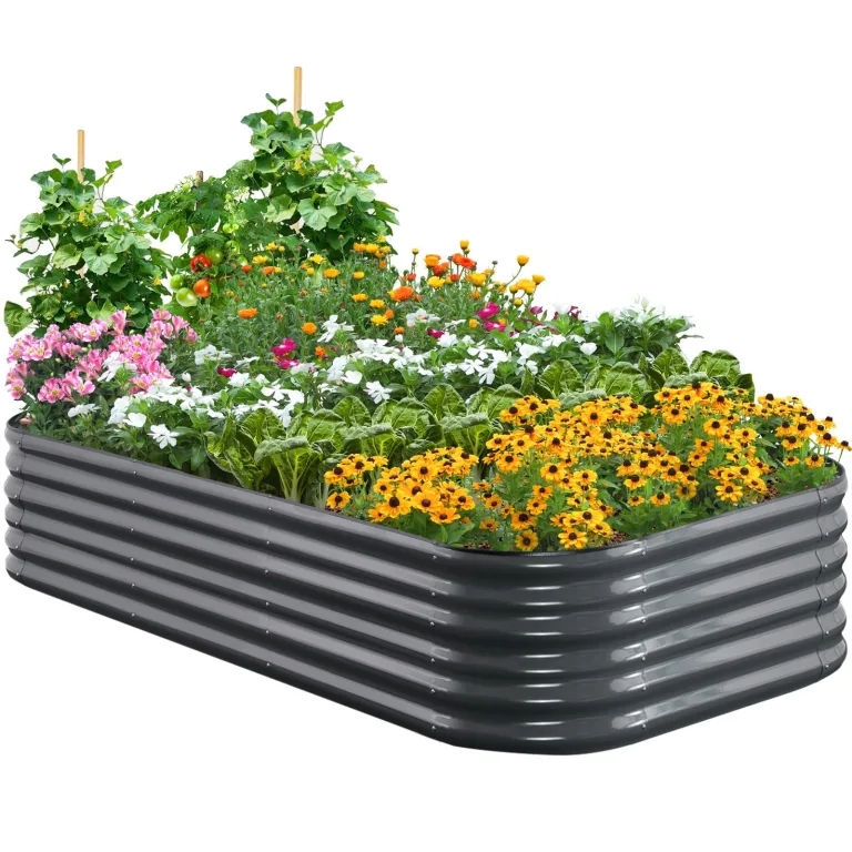 Quictent Hochbeet aus Metall,Rostfreies Pflanzenbeet oval Freistehende Gemüsebeet 180 x 90 x 62cm,Pflanzkasten für Blumen,Obst,Gemüse,Grau – Bild 10