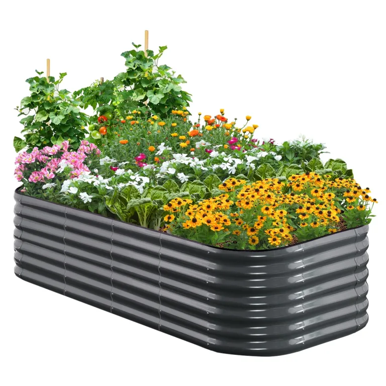 Quictent Hochbeet aus Metall,Rostfreies Pflanzenbeet oval Freistehende Gemüsebeet 180 x 90 x 62cm,Pflanzkasten für Blumen,Obst,Gemüse,Grau – Bild 1