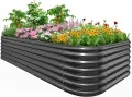 Quictent Hochbeet aus Metall,Rostfreies Pflanzenbeet oval Freistehende Gemüsebeet 180 x 90 x 62cm,Pflanzkasten für Blumen,Obst,Gemüse,Grau - Thumbnail 9