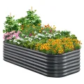 Quictent Hochbeet aus Metall,Rostfreies Pflanzenbeet oval Freistehende Gemüsebeet 180 x 90 x 62cm,Pflanzkasten für Blumen,Obst,Gemüse,Grau - Thumbnail 1
