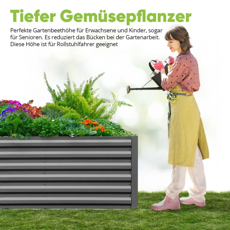 Quictent Hochbeet Metall 240x120x62cm, Wetterfestes Erhöhte Extragroße Pflanzenbeet, Gemüsebeet Pflanzkasten Frühbeet mit Tomatenkäfigen, Gartenbeet für Garten,Grau – Bild 5