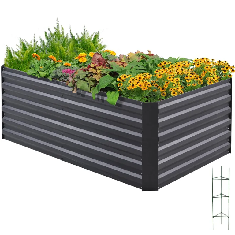 Quictent Hochbeet Metall 240x120x62cm, Wetterfestes Erhöhte Extragroße Pflanzenbeet, Gemüsebeet Pflanzkasten Frühbeet mit Tomatenkäfigen, Gartenbeet für Garten,Grau – Bild 9