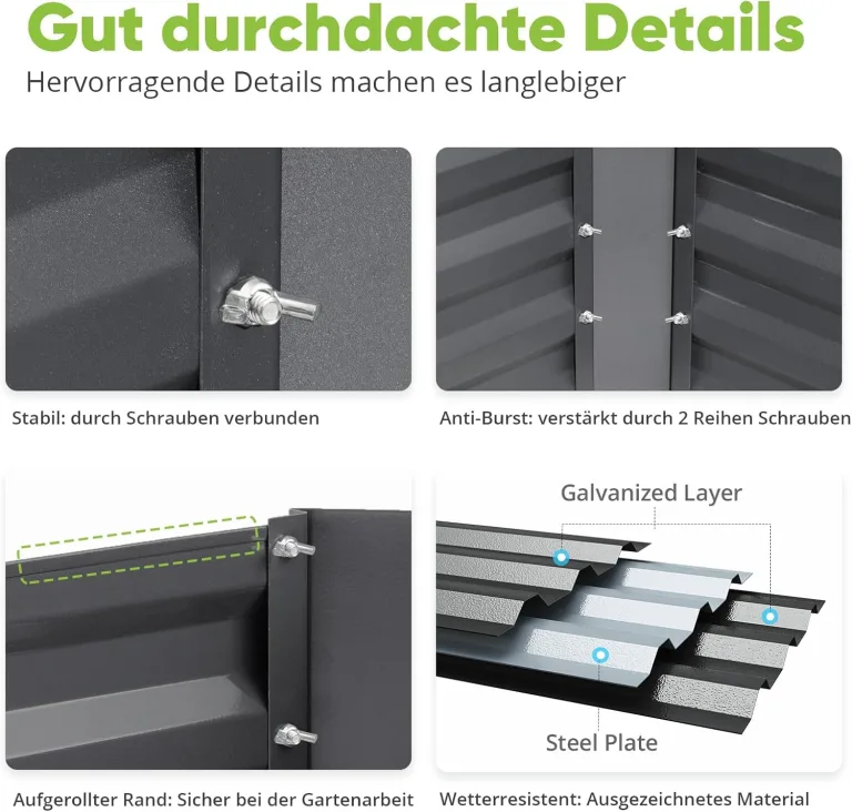 Quictent Hochbeet Metall 120 x 90 x 56cm, Kräuterbeet ohne Boden für Garten, Gemüsebeet Pflanzkasten Frühbeet mit Tomatenkäfigen,Grau – Bild 9