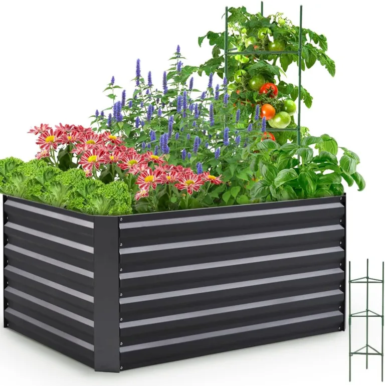 Quictent Hochbeet Metall 120 x 90 x 56cm, Kräuterbeet ohne Boden für Garten, Gemüsebeet Pflanzkasten Frühbeet mit Tomatenkäfigen,Grau – Bild 2