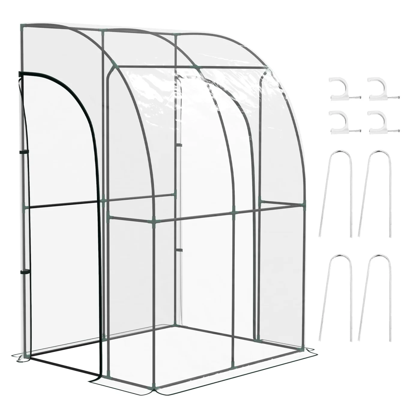 Outsunny Anbau-Garten-Gewächshaus, Balkongewächshaus, verstärkte Abdeckplane aus PVC, Gestell aus Stahl, 2 aufrollbare Reißverschlusstüren, für Gemüse, Blumen, drinnen und draußen, 143 x 118 x 212 cm, - Bild 1