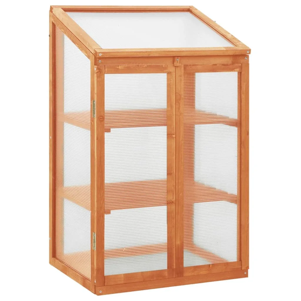 3 stufiges Frühbeet aus Holz, Mini Gewächshaus mit 2 Regalen & 2 Türen, Frühbettkasten Pflanzenhaus Pflanzschrank Pflanzenschrank Aufzuchtschrank für Garten & Balkon, 60x45x100 cm