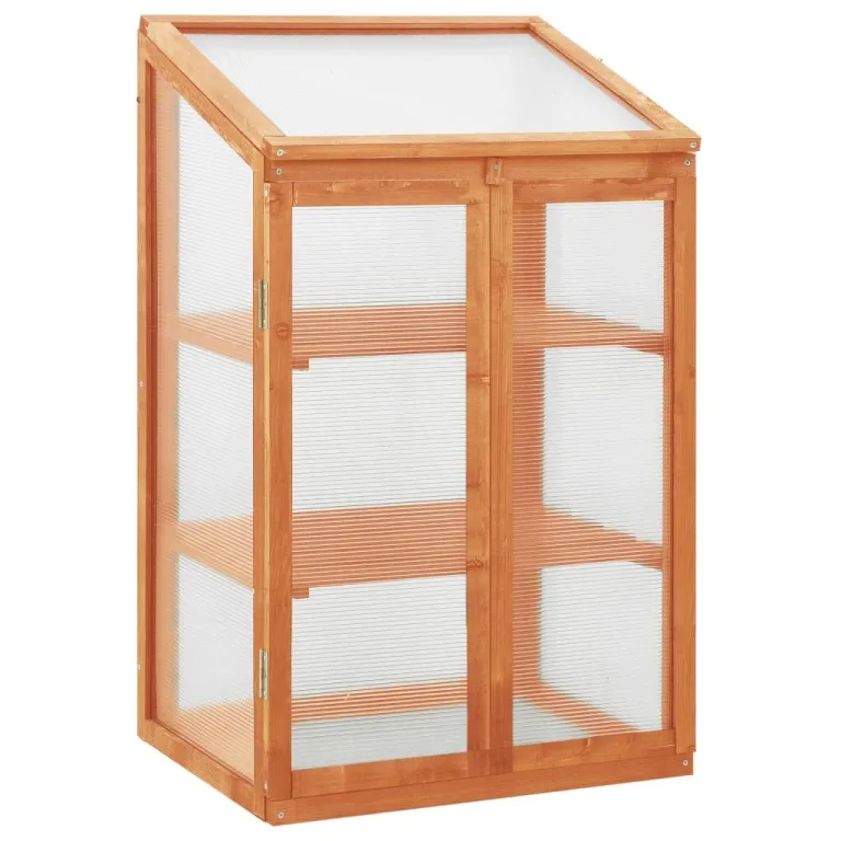 3 stufiges Frühbeet aus Holz, Mini Gewächshaus mit 2 Regalen & 2 Türen, Frühbettkasten Pflanzenhaus Pflanzschrank Pflanzenschrank Aufzuchtschrank für Garten & Balkon, 60x45x100 cm – Bild 1