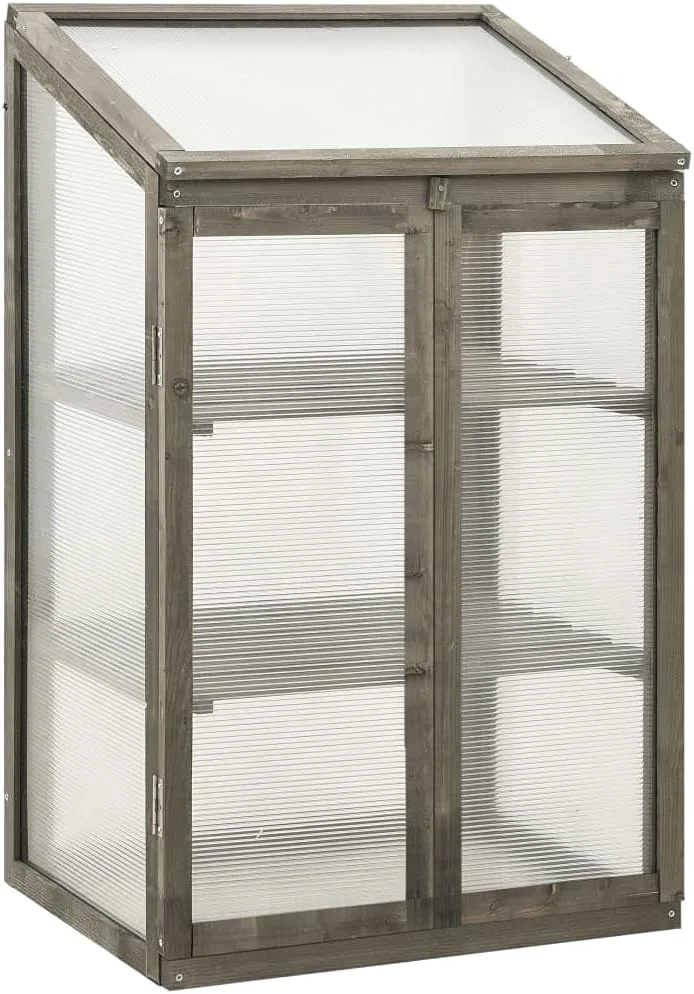 3 stufiges Frühbeet aus Holz, Mini Gewächshaus mit 2 Regalen & 2 Türen, Frühbettkasten Pflanzenhaus Pflanzschrank Pflanzenschrank Aufzuchtschrank für Garten & Balkon, 60x45x100 cm