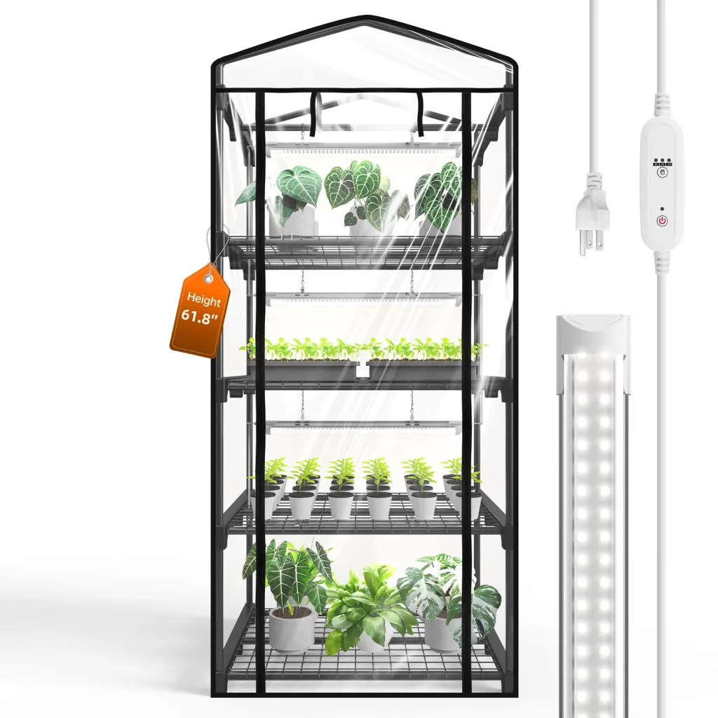 Bstrip Gewächshaus für den Innenbereich, mit Wachstumslicht, Mini-Gewächshaus mit 4 Stück, 20 W Vollspektrum-Pflanzenleuchten mit Timer, Pflanzenregal mit Zelt für Zimmerpflanzen, Samenstart