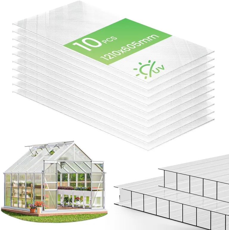 VOUNOT® 14x Doppelstegplatten 4mm aus Polycarbonat, klar & zuschneidbar, UV-beständig & bruchsicher, Hohlkammerplatten 60,5x121cm (10,3m²) für Gewächshaus, Carport & Überdachung – Bild 9