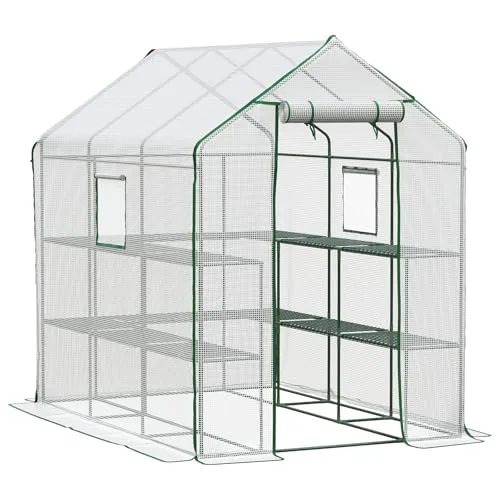 LARMNEE Gewächshaus, Foliengewächshaus, Tomatenhaus, Begehbares tomatengewächshaus, PE Gitterfolie, 14 Regalen und 2 Fenster, Stabil, Garten, Balkon, 145 x 212 x 198 cm, Weiß EWT13GH02G1 – Bild 10