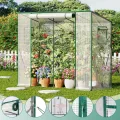 LARMNEE Tomaten Gewächshaus, Foliengewächshaus, Tomatengewächshaus Balkon, Tomatenhaus Stabil, 200 x 77,5 x 170 cm, mit PE Gitterfolie und Fernster, Schrägdach, Garten, Weiß EWT30GH02G3 - Thumbnail 6