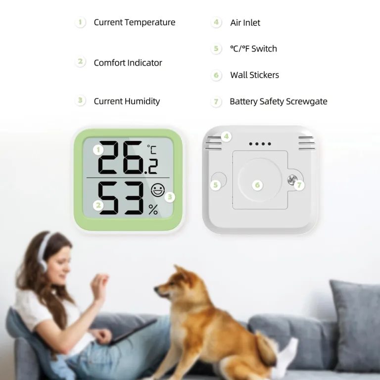 NOKLEAD Thermometer Luftfeuchtigkeitsmesser im Inneren Mini-Hygrometer Monitor Raumtemperaturmessgerät mit Gesichtssymbol Komfortanzeige ℃/℉-Schalter für Babyzimmer,Gewächshaus,Büro(Grün,4,5cm) – Bild 3