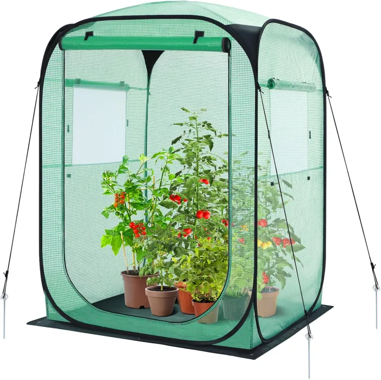 Ohuhu Pop Up Gewächshaus Tomaten Foliengewächshaus Stabil mit PE-Abdeckung und Fernster, Begehbarer Gewächshaus Gewächshaus Klein Winterfest Tomatenhaus für Optimales Pflanzenwachstum Grün – Bild 1