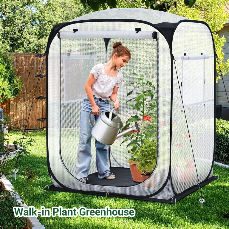 Ohuhu Pop Up Gewächshaus Tomaten Foliengewächshaus Stabil mit PE-Abdeckung und Fernster, Begehbarer Gewächshaus Gewächshaus Klein Winterfest Tomatenhaus für Optimales Pflanzenwachstum Weiß – Bild 8
