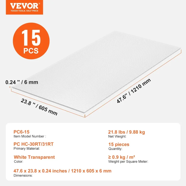 VEVOR 15er-Set Gewächshausplatten aus Polycarbonat, 1210 x 605 x 6 mm Stegplatten, wasserdichte UV-geschützte gewellte Hohlkammerplatten, schlagfeste, transparente Dachplatten für Gewächshaus/Garten – Bild 8