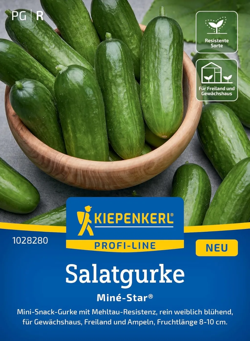 Kiepenkerl Profi-Line Salatgurkensamen Miné-Star 1028280 - Aromatische Mini-Snack-Gurken mit Mehltauresistenz, rein weiblich blühende Gemüsesamen